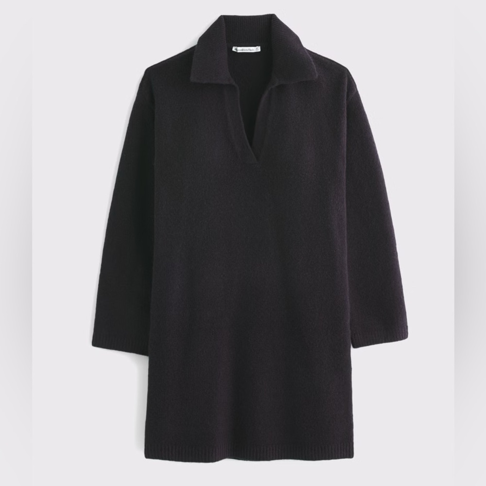 NWT! Abercrombie & Fitch Long-Sleeve Collared Mini Sweater Dress XL Tall Black